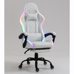 Iluminación RGB, <span class=keywords><strong>silla</strong></span> de ordenador de oficina en casa para juegos Esport <span class=keywords><strong>barata</strong></span> blanca con reposapiés, sillas LED RGB blancas completas para jugadores con altavoces - Product Image 2