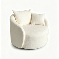 Sofá Modular Circular de Tela Bouclé Color Crema, Sillón Tapizado Curvo con Cojines, Muebles para Sala de Estar