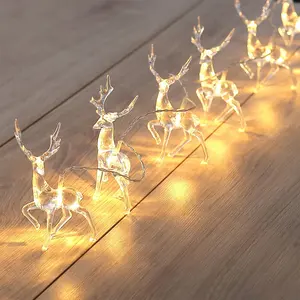 Guirlandes lumineuses LED de Noël Elk Deer Batterie USB Acrylic Reindeer Décoration intérieure pour la maison Xmas Party Rideau lumineux