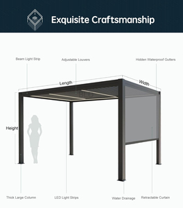 Pérgola para Jardín <span class=keywords><strong>con</strong></span> Motor Eléctrico, Control de Persianas, Sistema 100% Impermeable, Pérgola de Aluminio <span class=keywords><strong>con</strong></span> Puerta Corredera de Vidrio - Product Image 6