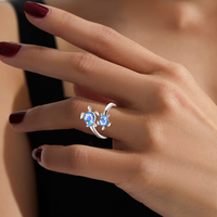 Fine Jewelry Bague ouverte double tortue opale bleue plaquée rhodium en argent sterling 925
