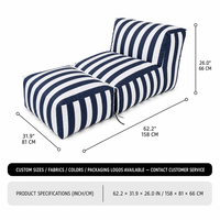 Échantillon disponible : Chaise-lit convertible sans structure, en tissu d'extérieur imperméable, modèle Noble à profil bas, avec ottoman, pour piscine et terrasse.