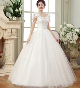 الربيع جديد حجم كبير فستان الزفاف عقدة ضئيلة والكتفين الدهون الدانتيل زهرة س الرقبة الإناث - Product Image 3