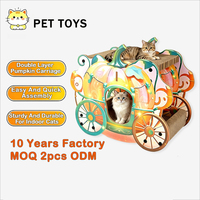 Maison pour chat en carton ondulé double couche, motif citrouille et carrosse de dessin animé, 2 en 1 : griffoir et lit, pour intérieur, montage facile, pour jouer et se reposer
