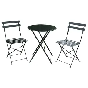 Оптовая продажа, яркий металлический Набор для бистро, набор из 3 складных столов и стульев для сада