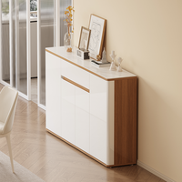 Buffet moderne de luxe italien en pierre frittée, portes en MDF blanc brillant, finition noyer, pour salle à manger et salon