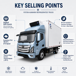 Camion frigorifique Foton pour la livraison de poulet congelé, camion frigorifique multi-usages 4x2 pour la livraison de nourriture en Amérique centrale - Product Image 3