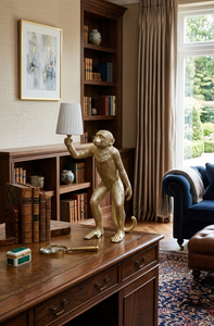 Luxury Animal Plug-in Table <b>Lamp</b> Monkey Resin Table <b>Lamp</b> Gold Decorative Table <b>Lamp</b> Designer Table <b>Lamp</b> with Fabric Shade - Product Image 4