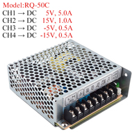 Fuente de Alimentación Conmutada CC MEAN WELL RQ-50C de 50W, Salida Única 5V/15V/-5V/-15V 5A/1A/0.5A, Entrada 88-264VAC/125-373VDC, Reemplazable