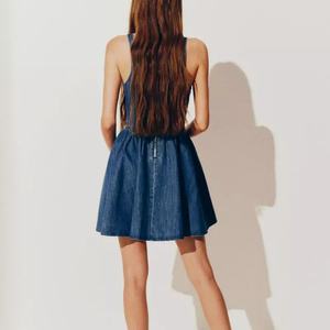 Robe Courte en Jean Décontractée pour Femme 2025 – Modèle Été Sans Manches, Dos Nu, Ourlet Volanté, Coupe Trapèze en Denim - Product Image 2