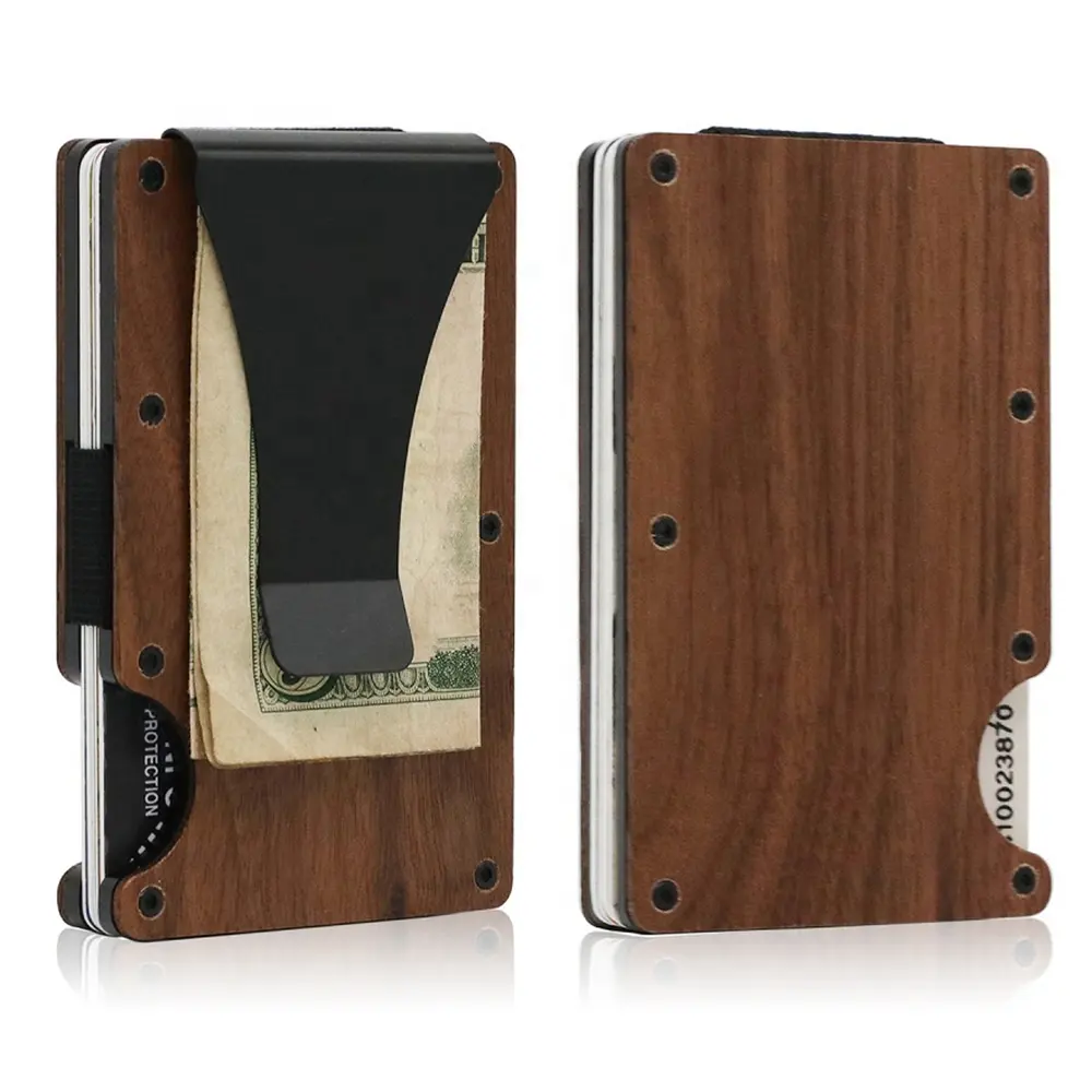 X-WORLD Offre Spéciale porte-cartes en bois naturel portefeuille en aluminium hommes Ultra mince minimaliste RFID pince à billets porte-carte en bois mur