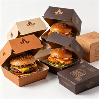 Boîte à hamburger biodégradable robuste et écologique en gros avec impression personnalisée et pelliculage brillant pour restaurants