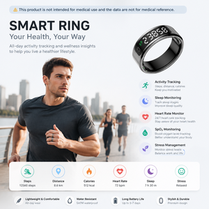 Bague connectée AI 2026 en acier inoxydable avec écran OLED, suivi santé et sommeil, longue autonomie, contrôle gestuel et photo à distance, IP68, pour homme - Product Image 2
