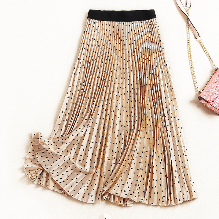 Женская плиссированная юбка в горошек, трапециевидная длинная юбка с поясом на резинке, повседневная юбка для женщин на лето, 2021