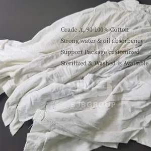 100 coton pur blanc déchets pièces coupées coton industriel blanc chiffons d'essuyage t-shirt chiffons en tricot