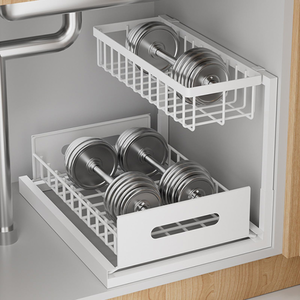 Hole Free 2 Tier Under Sink <b>Kitchen</b> Bathroom Toilet Pull Out Condiments Spice <b>Storage</b> Metal Drawer <b>Rack</b> Organizer for Cabinet - Product Image 5