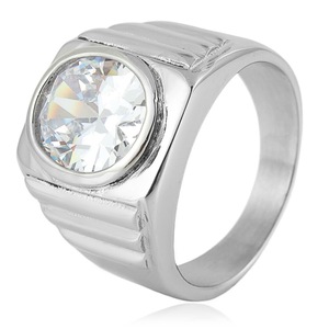 yunnique Men's <b>Titanium</b> Steel <b>Ring</b> Red Gemstone Bezel Setting Geometric Design Wedding Gift Jewelry - Product Image 3
