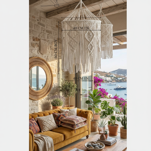 Boho Macrame Chandelier 40x60 cm Remote Control Pendant <b>Light</b> Handmade Ceiling Lamp Shade for <b>Nursery</b> & Living Room NF - Product Image 3