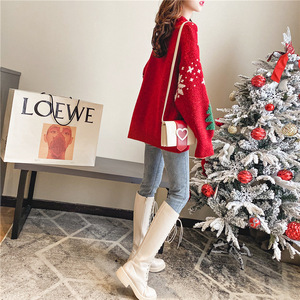 Pull de Noël rouge pour femme, tricot ample et oversize, collection Hiver 2026, tendance - Product Image 3
