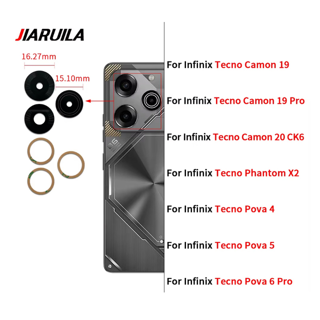 Back Camera Lens Glass for Infinix Tecno Camon 19 Pro 20 CK6 X2 Pova 4 5 6 Pro Wholesale Cell Phone Spare Replacement Parts
