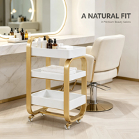 Chariot de Salon à 3 Niveaux Doré et Blanc, Chariot Roulant de Rangement pour Coiffure et Beauté avec Roues Universelles – Vente en Gros