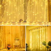 Christmas 3*3 Meters Copper Wire Fairy Light String USB Remote Control Window 300 Led Curtain Holiday for Party Wedding Decor