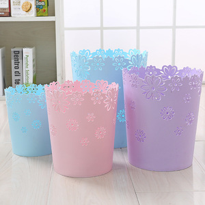 Plastic Trash Can Cylindrical Collapsible Floral Design Indoor Waste Bin Blue Purple Pink Mixed Colors - Product Image 4