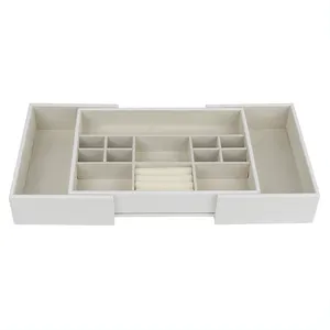 White Leather Jewelry Tray Display Without Cover With Pull-out Ends And Many Compartments