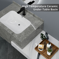 Éclairage LED moderne pour meuble-lavabo mural rectangulaire en dalle de roche pour salle de bain, vasque en céramique sans joint, meuble en dalle de roche