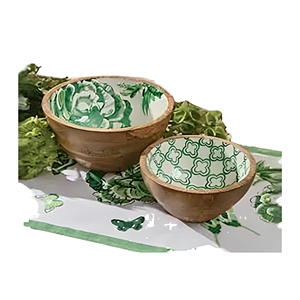 Tazón de Madera de Mango Ecológico Hecho a Mano con Diseño Floral en Acuarela Azul, Estilo Rústico, para Servir Ensaladas - Product Image 1