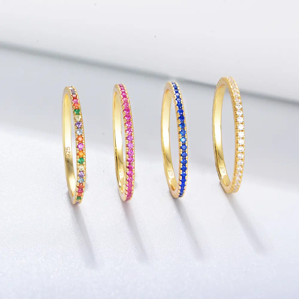 מכירה לוהטת S925 סטרלינג כסף צבעוני זירקון מלא טבעת יהלום נשים של אופנה טמפרמנט טבעת תכשיטים