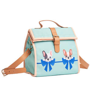 Borsa termica con motivo a fiocco, design Frenchie azzurro, borsa termica isolata per picnic o pranzo - Product Image 1