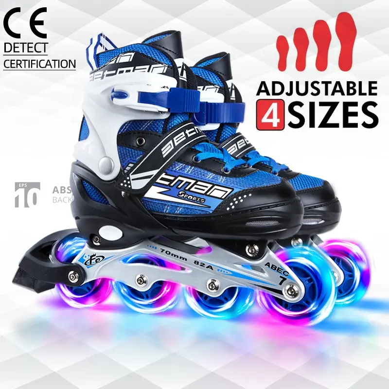 Her ayarlanabilir dört tekerlek yanıp sönen tekerlekli paten ucuz açık rulo kayak ayakkabıları erkek kız çocuklar için