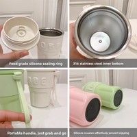 Tasse isotherme à double bec pour filles et garçons, couleur macaron, avec paille, pour le bureau, en acier inoxydable