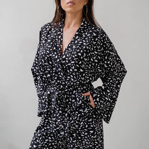 Kustom grosir piyama katun pasangan lengan panjang Set baju tidur, untuk musim semi musim panas musim gugur/ - Product Image 2