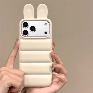 Simple Matte Puffer Rabbit Ears Mobile Phone <b>case</b> for <b>iPhone</b> 17 16 15 14 Pro Max cute Frosting Solid color soft ins Back Cover - Product Image 5