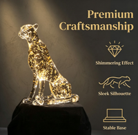 Sculpture de guépard en acrylique de luxe avec feuille d'or intégrée, statue de léopard assis transparente comme du cristal, décoration pour la maison, le bureau, le hall, collection d'art