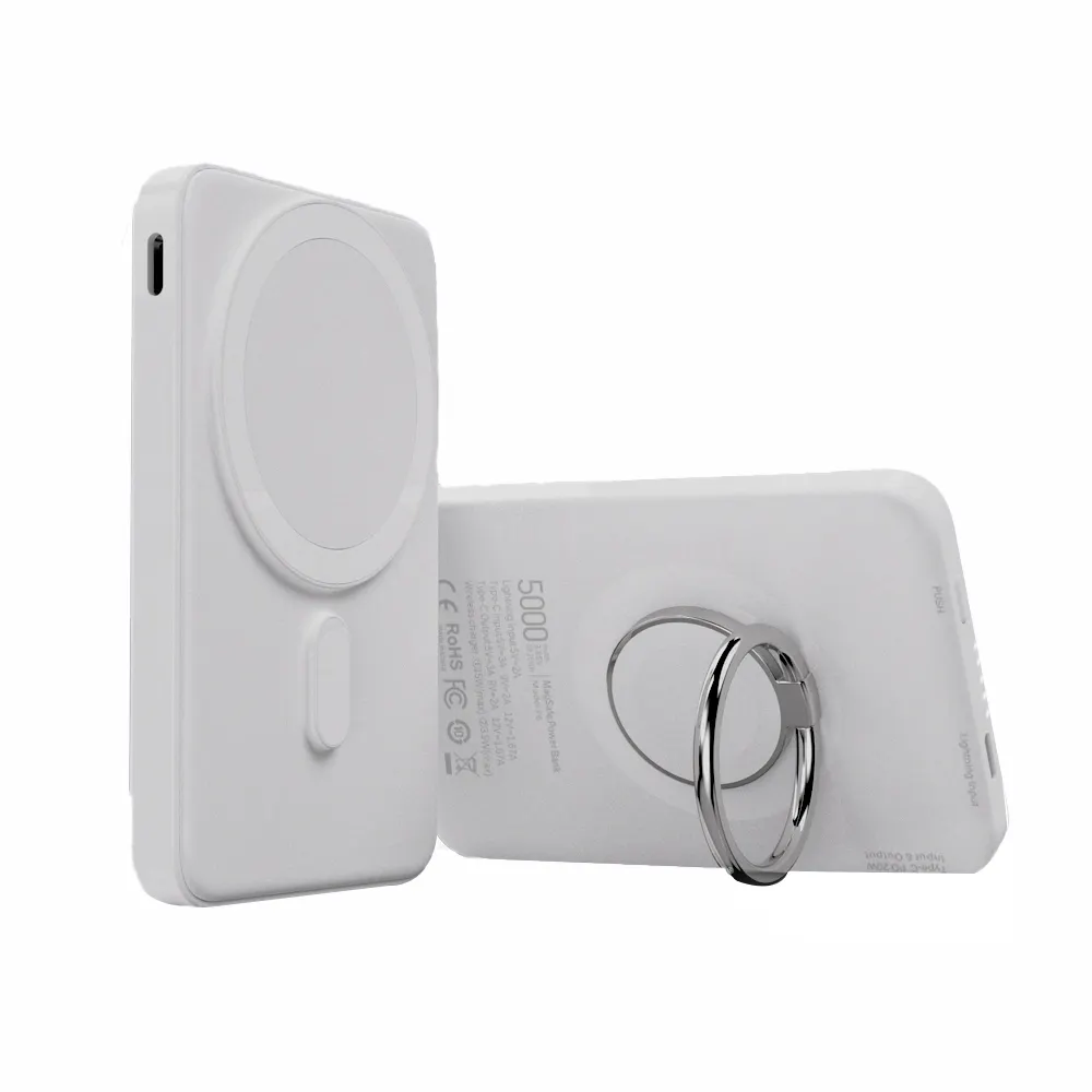 New product hot selling 15W 3 in 1 Wireless Power Banks 5000mah Magnetic Battery Power Bank with Finger ring buckle for iPhone