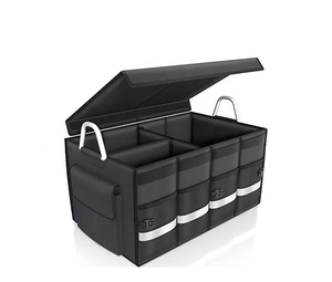 Customized Logo black Large capacity multi-function Car Boot Organizers box Collapsible car trunk organizer storage box with lid