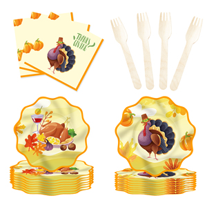 Ensemble de vaisselle de table DAMAI pour Thanksgiving, décorations de table, assiettes en papier, gobelets en papier, serviettes, vaisselle jetable pour les fêtes - Product Image 2