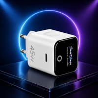 Chargeur mural USB-C intelligent 45W avec écran numérique, prise UE, adaptateur secteur rapide pour smartphone, tablette et voyage