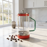 Cafetière à piston en verre borosilicate de 34 oz (1000 ml) avec filtre amovible en acier inoxydable, base en silicone, logo personnalisé