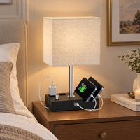Petite lampe de chevet avec ports de charge USB C, support pour téléphone, lampe de bureau en bois entièrement réglable pour chambre à coucher, bureau