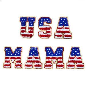 Nouveaux patchs thermocollants en chenille avec motif drapeau, étoiles et lettres, bordure dorée pailletée, pour la décoration de chapeaux et de vêtements, thème Fête de l'Indépendance des États-Unis - Product Image 3