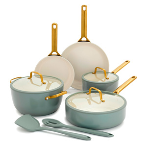 Juego de Utensilios de Cocina de Cerámica Antiadherente Moderno y Ecológico de 10 Piezas, Asas de Acero Inoxidable, Sartenes de Doble Fondo, Resistentes al Calor, Aptos para Lavavajillas - Product Image 1