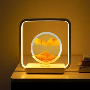 بيع بالجملة 3D الرمال الفن أدى ضوء الليل مع الشحن اللاسلكي الساعة الرملية الرمال المتحركة غرفة نوم المنزل الجدول مصباح الزخرفية