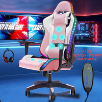 Chaise de jeu Red Racing Design RGB 1 pièce en cuir synthétique pivotante avec massage pour bureau et jeux sur PC