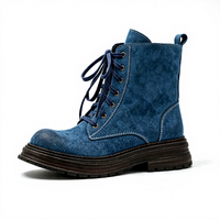 Nouvelles Arrivées Bottes Combat en Daim à Lacets pour Femme 2026 – Chaussures d'Hiver à Plateforme en Cuir pour Femme, Bottines