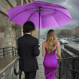 Paraguas recto morado de 8 varillas, tela pongee 210T de alta densidad, apertura automática, 130 cm de diámetro, protección contra sol y lluvia, paraguas de golf. - Product Image 1