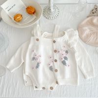 Romper Rajut Bayi Perempuan Musim Semi dan Gugur, Setelan Baju Bayi Lucu Bermotif Bunga, Pakaian Bayi Katun